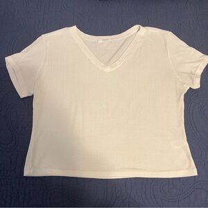 Active Basic White V-Neck Cropped Top T shirt Large